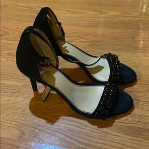 Micheal Kors black suede peep toe sandals w/a heel